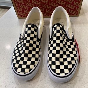 Vans checkerboard classic slip on (black/off white). NWT and box